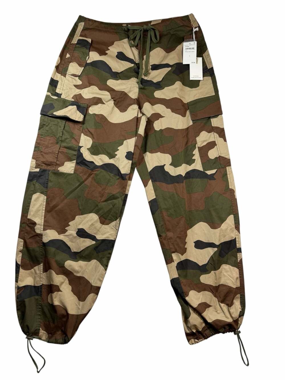 Good American Camo Cargo Pants Womens S Fatigue Green Drawstring NWT